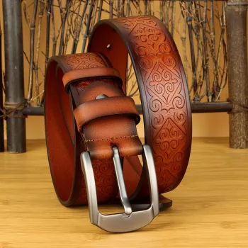 Embossed Western Belt: Genuine Leather, 1.5-Inch Fit
